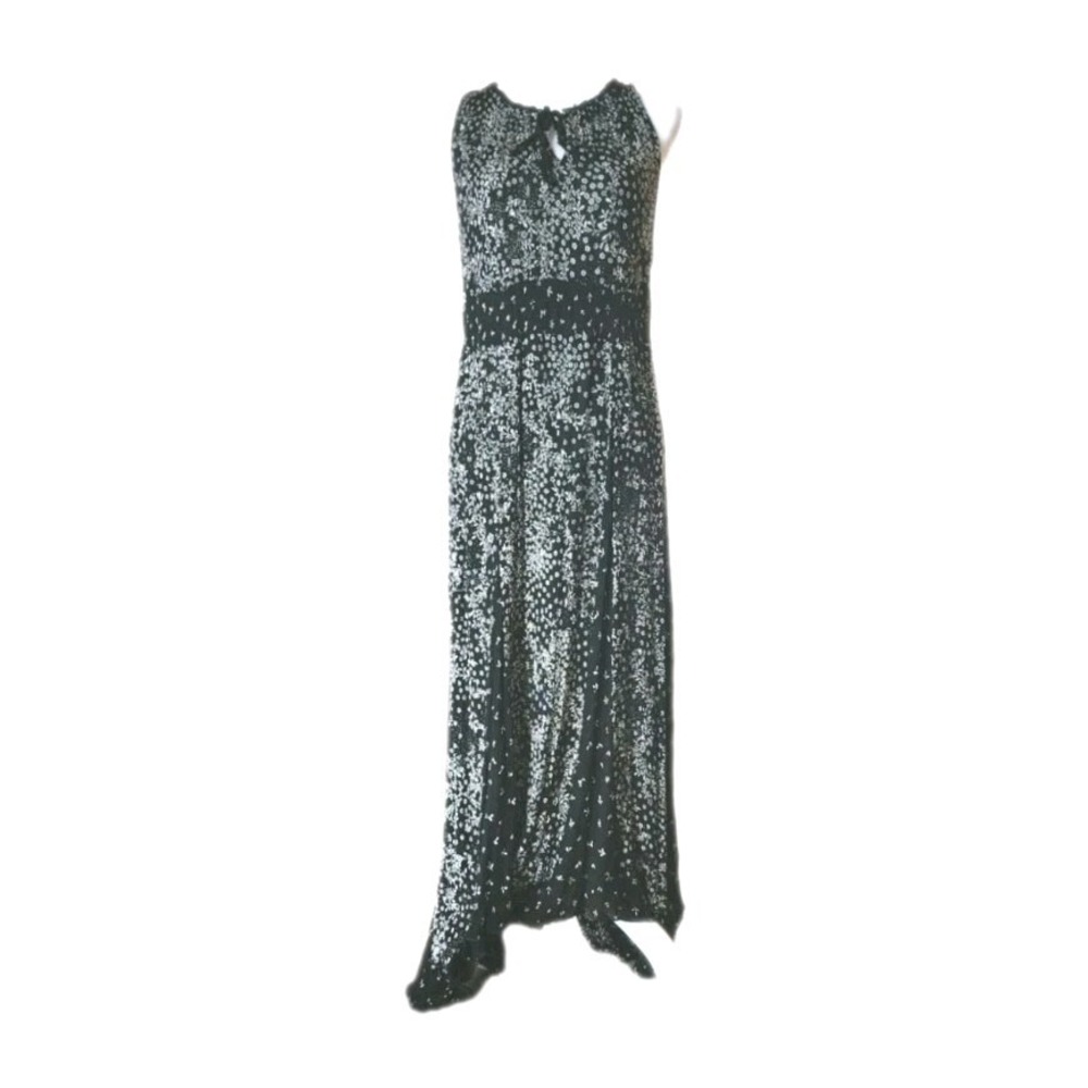 Bila Maxi Dress Womens Large Black White Ditsy Floral Cottage Prairie Peasant